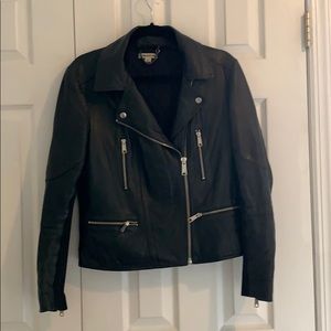 Whistles Black Leather Moto Jacket